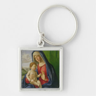 Madonna och barn, 1490s fyrkantig silverfärgad nyckelring