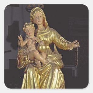 Madonna och barn, 17th århundrade (förgyllt trä) fyrkantigt klistermärke