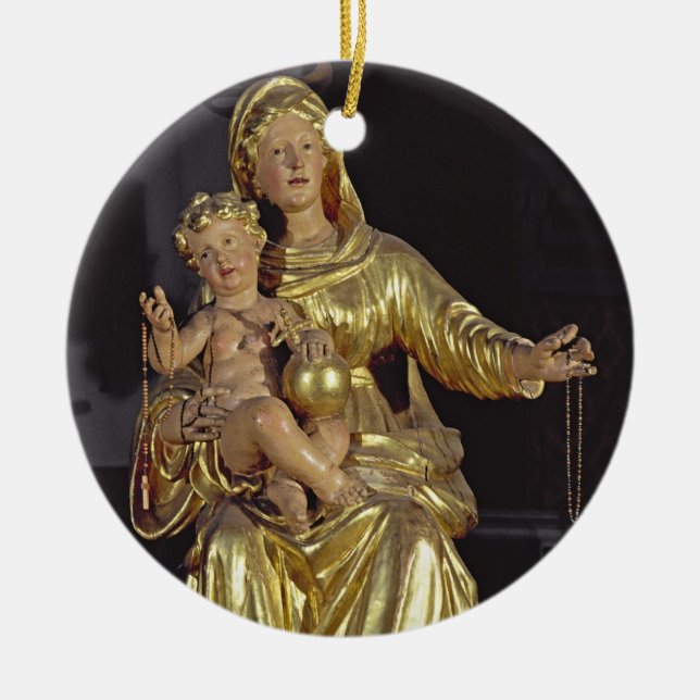 Madonna och barn, 17th århundrade (förgyllt trä) julgransprydnad keramik (Framsidan)