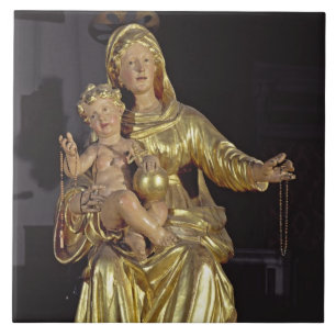 Madonna och barn, 17th århundrade (förgyllt trä kakelplatta