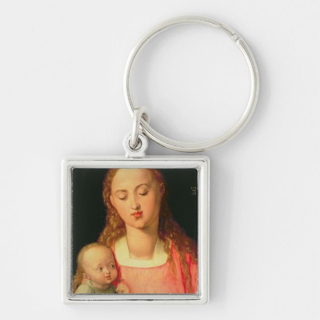 Madonna och barn 2 fyrkantig silverfärgad nyckelring (Framsidan)