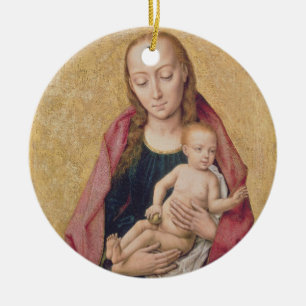 Madonna och barn 2 julgransprydnad keramik