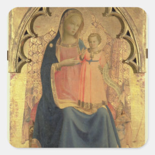 Madonna och barn, centralpanel av en triptych fyrkantigt klistermärke