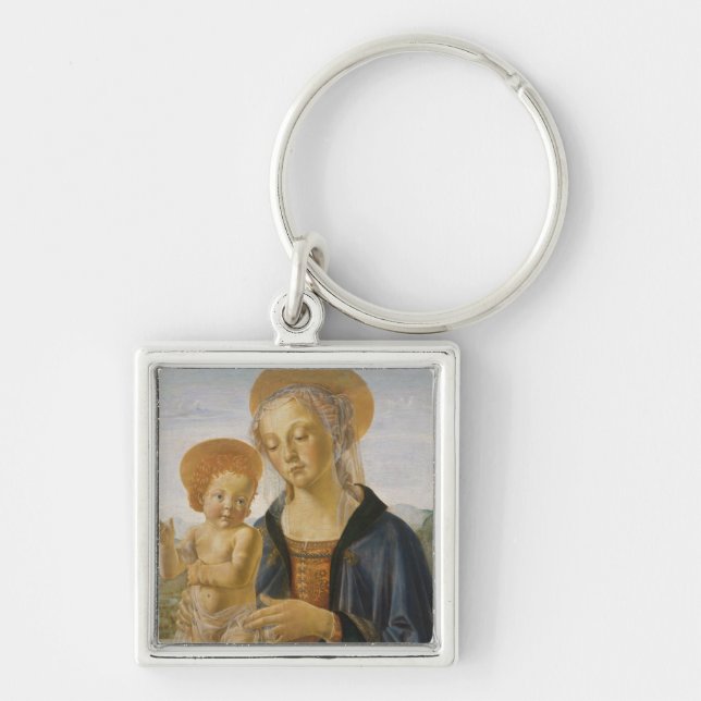 Madonna och barn, circa 1470 fyrkantig silverfärgad nyckelring (Framsidan)