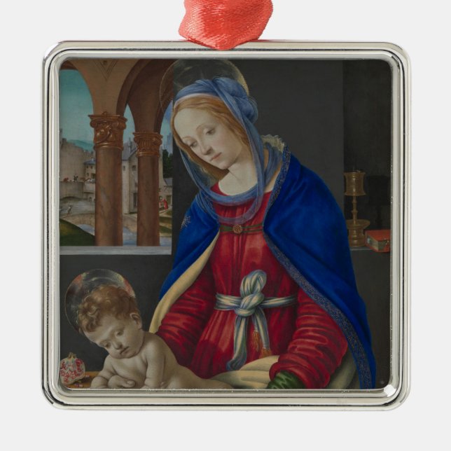 Madonna och barn, circa 1483-4 julgransprydnad metall (Framsidan)