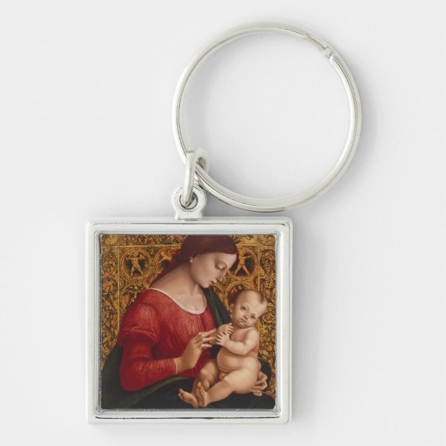 Madonna och barn, circa 1505-07 fyrkantig silverfärgad nyckelring (Framsidan)