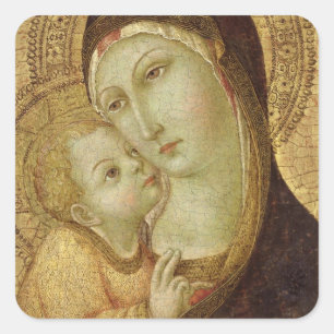 Madonna och barn fyrkantigt klistermärke