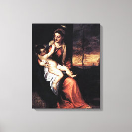 Madonna och barn i ett kvällslandskap - titian canvastryck