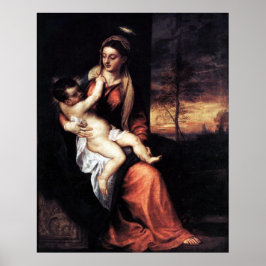 Madonna och barn i ett kvällslandskap - titian poster
