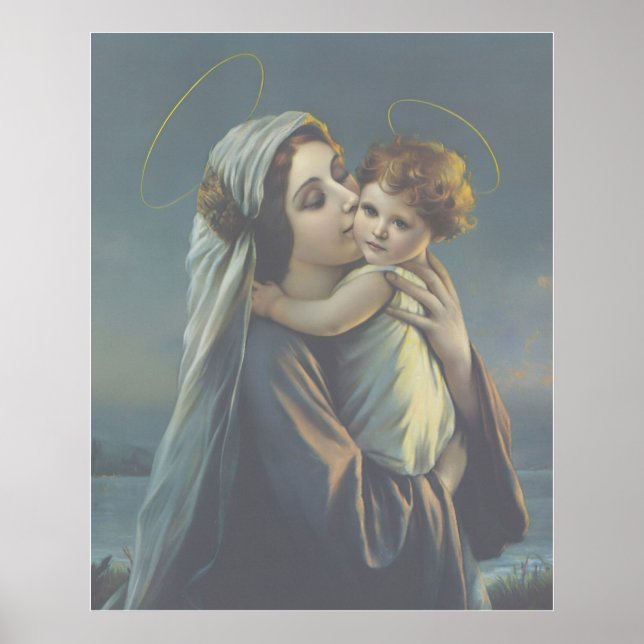 Madonna och barn Jesus Vintageaffisch Konst  Poster (Framsidan)
