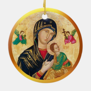 Madonna och barn jul & förgylld ram julgransprydnad keramik