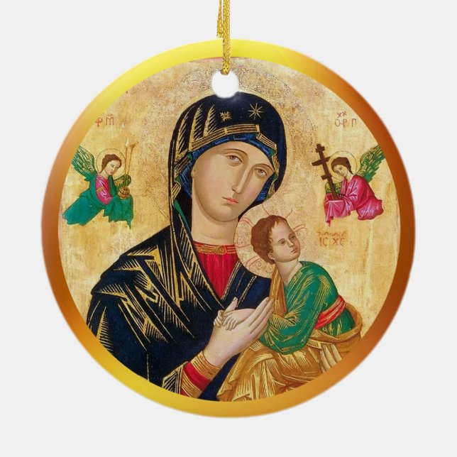 Madonna och barn jul & förgylld ram julgransprydnad keramik (Baksidan)