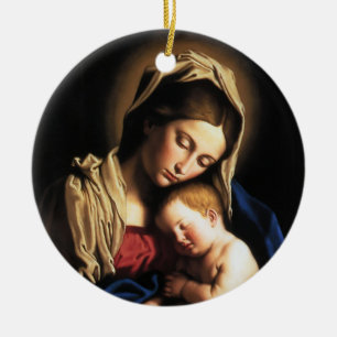 Madonna och barn julgransprydnad keramik