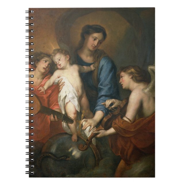 Madonna och barn med änglar anteckningsbok med spiral (Framsidan)