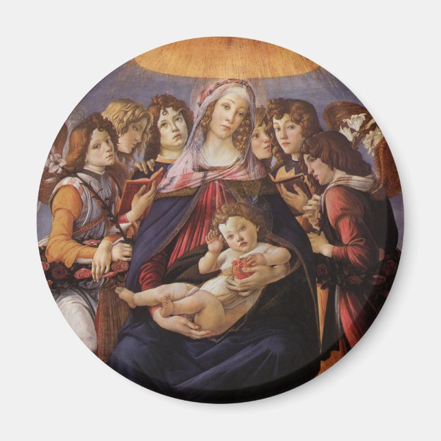 Madonna och barn med änglar av Sandro Botticelli Magnet (Framsidan)