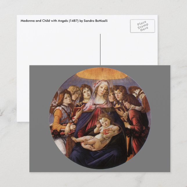 Madonna och barn med änglar av Sandro Botticelli Vykort (Fram/baksida)