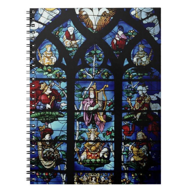 Madonna och barn med änglar och porträttreflec anteckningsbok med spiral (Framsidan)