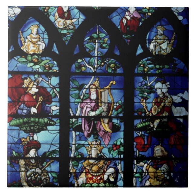 Madonna och barn med änglar och porträttreflec kakelplatta (Framsidan)