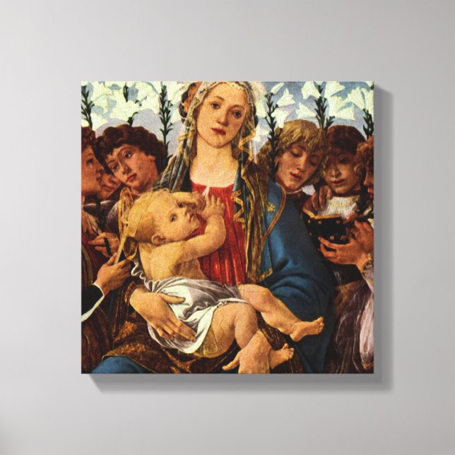 Madonna och barn med åtta änglar av Botticelli Canvastryck (Framsida)