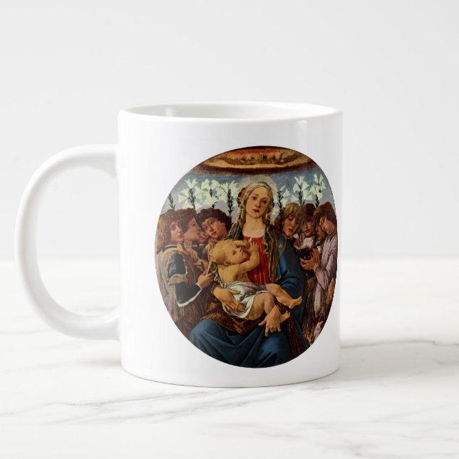 Madonna och barn med åtta änglar av Botticelli Jumbo Mugg (Vänster)