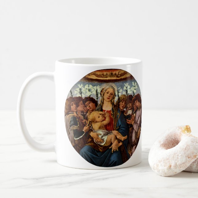 Madonna och barn med åtta änglar av Botticelli Kaffemugg (Med munk)