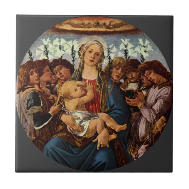 Madonna och barn med åtta änglar av Botticelli Kakelplatta (Framsidan)