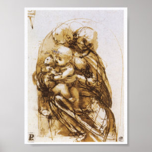 Madonna och barn med en katt, Leonardo Da Vinci Poster