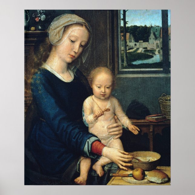 Madonna och barn med Mjölk Soppa - Gerard David Poster (Framsidan)