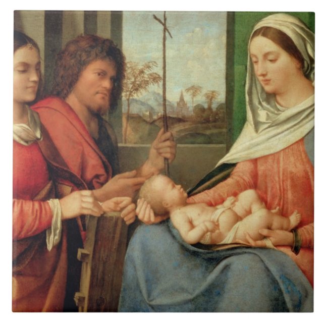 Madonna och barn med Saints 2 Kakelplatta (Framsidan)