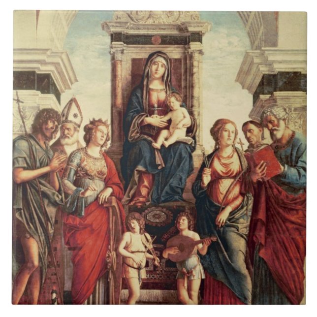 Madonna och barn med Saints Kakelplatta (Framsidan)
