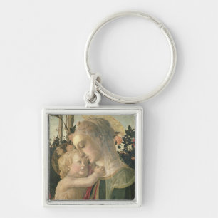 Madonna och barn med St John det baptistiskt, Fyrkantig Silverfärgad Nyckelring