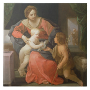 Madonna och barn med St John det baptistiskt Kakelplatta