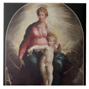 Madonna och barn med St John och St Jerome, 15 Kakelplatta