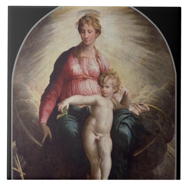 Madonna och barn med St John och St Jerome, 15 Kakelplatta (Framsidan)
