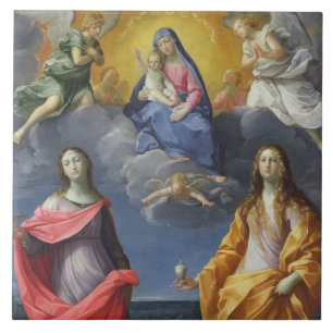 Madonna och barn med St. Lucy och Mary Magdalene Kakelplatta