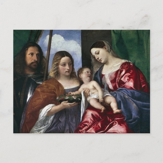 Madonna och barn med Sts Dorothy och George Vykort (Framsida)