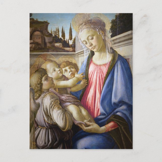 Madonna och barn med två änglar av Botticelli    Vykort (Framsida)