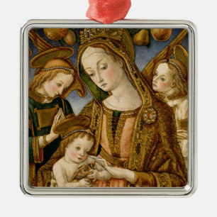 Madonna och barn med två änglar julgransprydnad metall