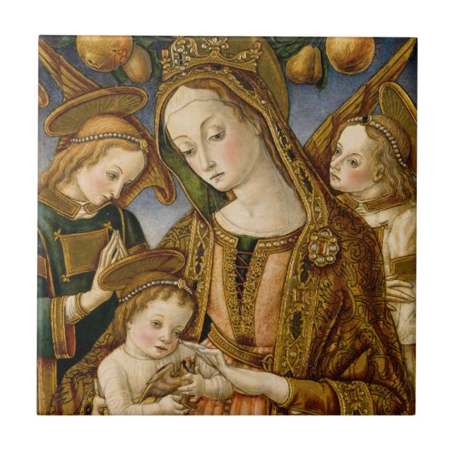 Madonna och barn med två änglar kakelplatta (Framsidan)