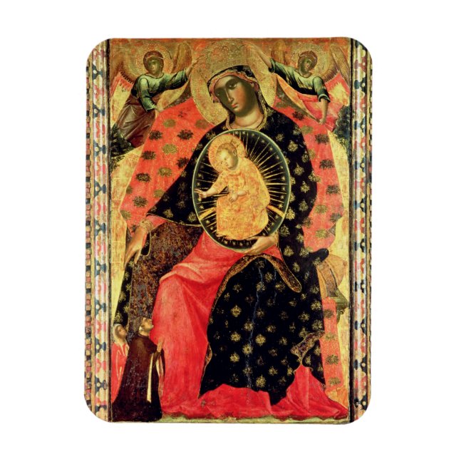 Madonna och barn med två ödelagda personer magnet (Vertikal)