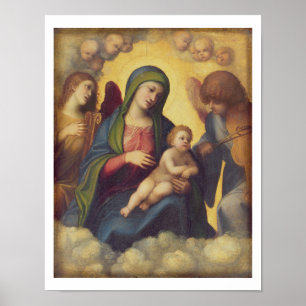 Madonna och barn och barn i härlighet, c.1520 poster