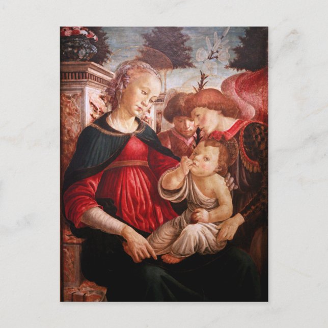"Madonna och Barn och två Änglar Vykort (Framsida)