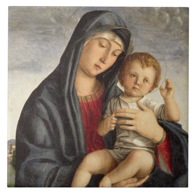 Madonna och barn (olja på panel) 2 kakelplatta (Framsidan)