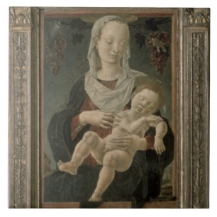 Madonna och barn (olja på panel) kakelplatta