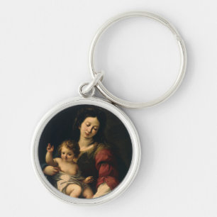 Madonna och barn rund silverfärgad nyckelring