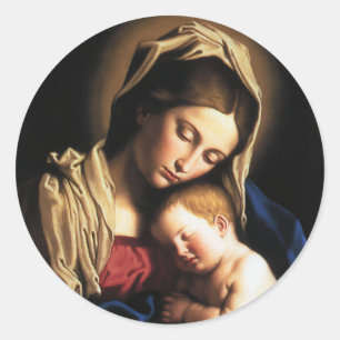 Madonna och barn runt klistermärke