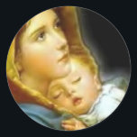 Madonna och barn runt klistermärke<br><div class="desc">Virgin Mary med Baby Jesus</div>