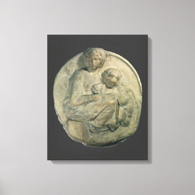 Madonna och barn, Tondo Pitti av Michelangelo Canvastryck (Framsida)