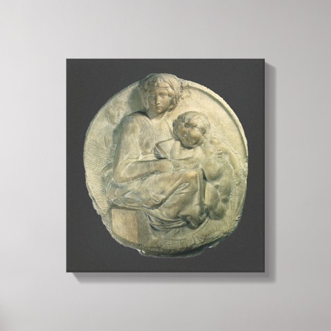Madonna och barn, Tondo Pitti av Michelangelo Canvastryck (Framsida)