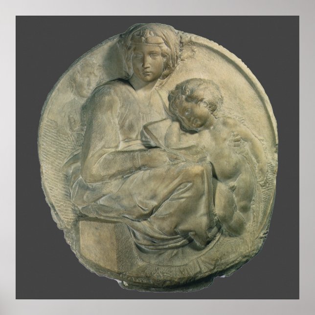 Madonna och barn, Tondo Pitti av Michelangelo Poster (Framsidan)